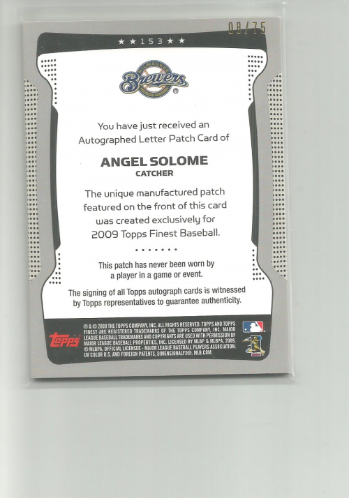 2009 Finest Refractors #153 Angel Salome AU/450 * back image