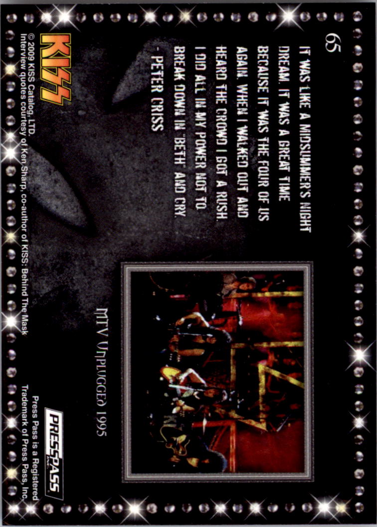 2009 Press Pass KISS Ikons #65 MTV Unplugged 1995 back image