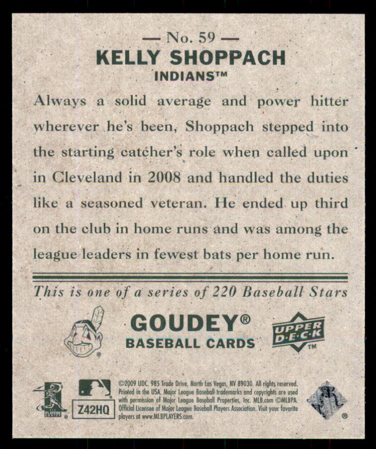 2009 Upper Deck Goudey Mini Green Back #59 Kelly Shoppach back image