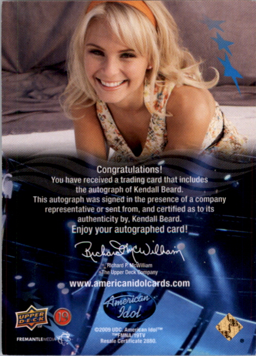 2009 Upper Deck American Idol Season Eight Autographs #NNO Kendall Beard back image