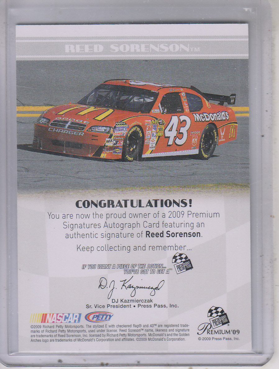 2009 Press Pass Premium Signatures #32 Reed Sorenson back image