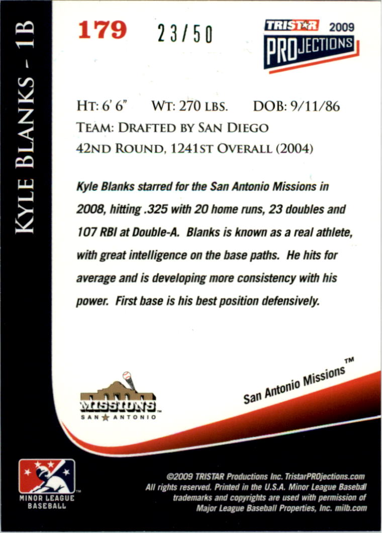 2009 TRISTAR PROjections Green #179 Kyle Blanks back image