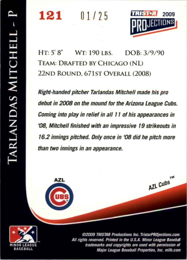 2009 TRISTAR PROjections Yellow #121 Tarlandas Mitchell back image