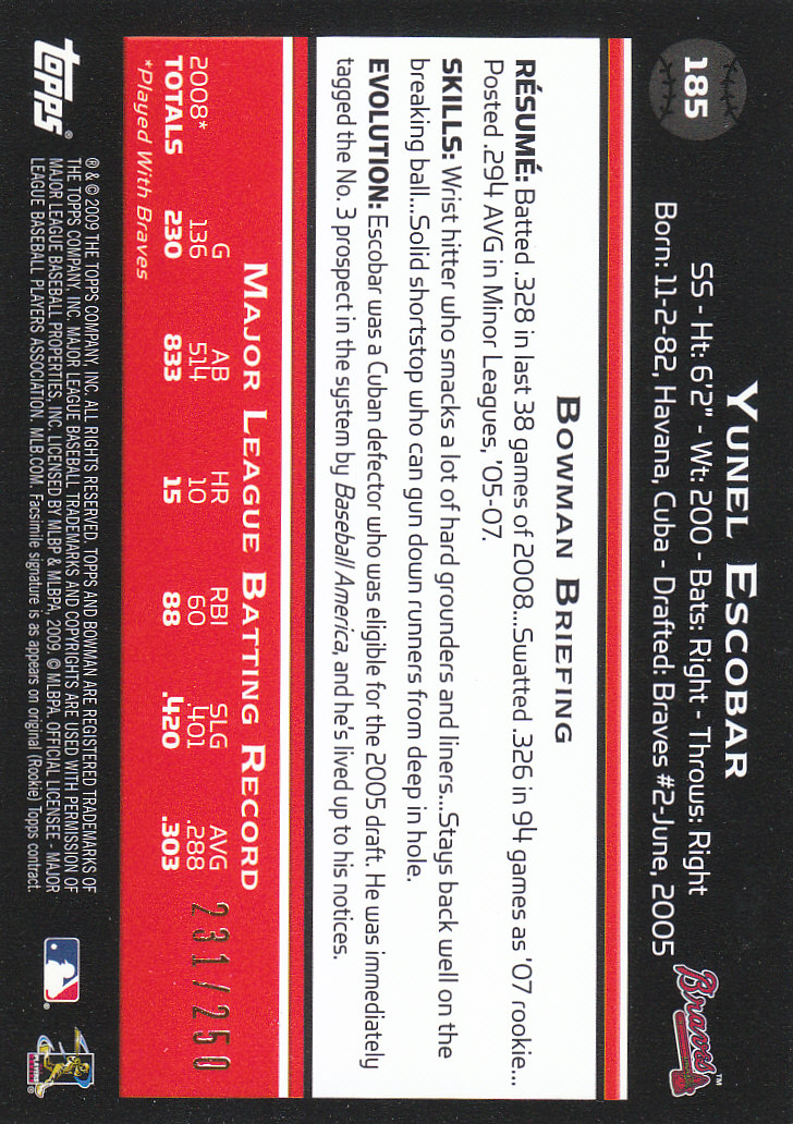 Carte parallele Bowman Baseball 2009 "Main Set Orange" - Foto 7 di 15
