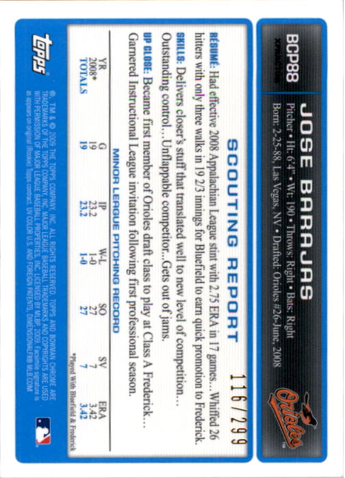 2009 Bowman Chrome Prospects X-Fractors #BCP88 Jose Barajas