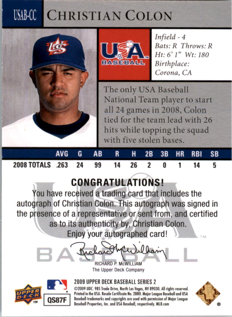 2009 Upper Deck USA National Team Autographs #CC Christian Colon back image