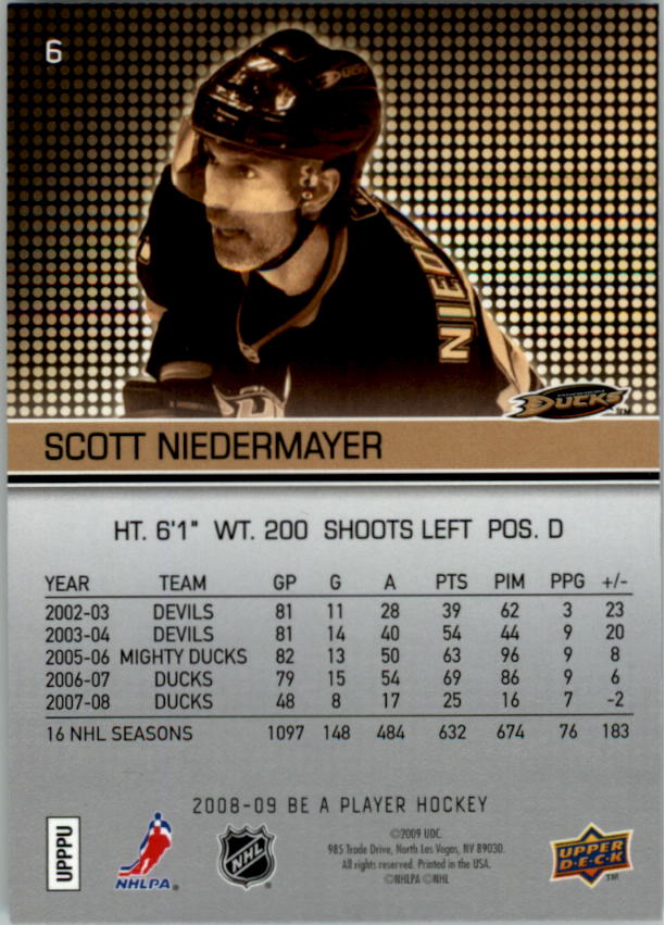 2008-09 Be A Player #6 Scott Niedermayer back image