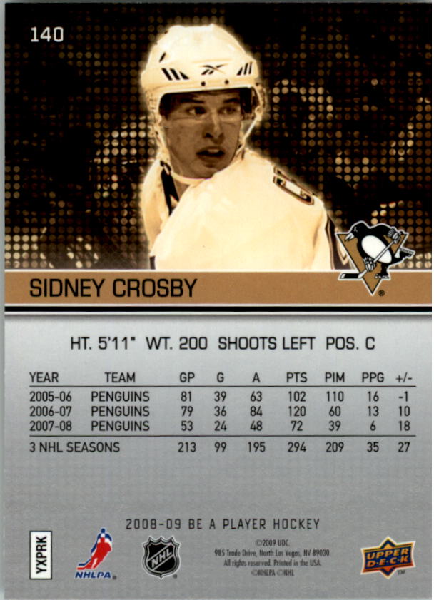 2008-09 Be A Player #140 Sidney Crosby back image