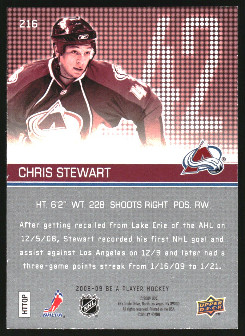 2008-09 Be A Player #216 Chris Stewart RC back image