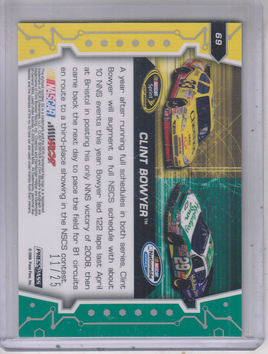 2009 Press Pass Stealth Chrome Brushed Metal #69 Clint Bowyer DO back image