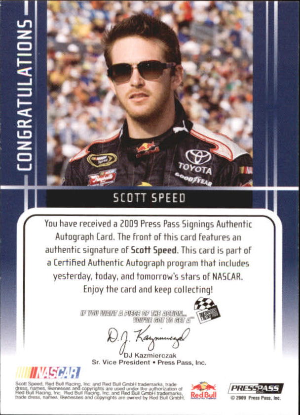 2009 Press Pass Signings Orange #44 Scott Speed/60 back image