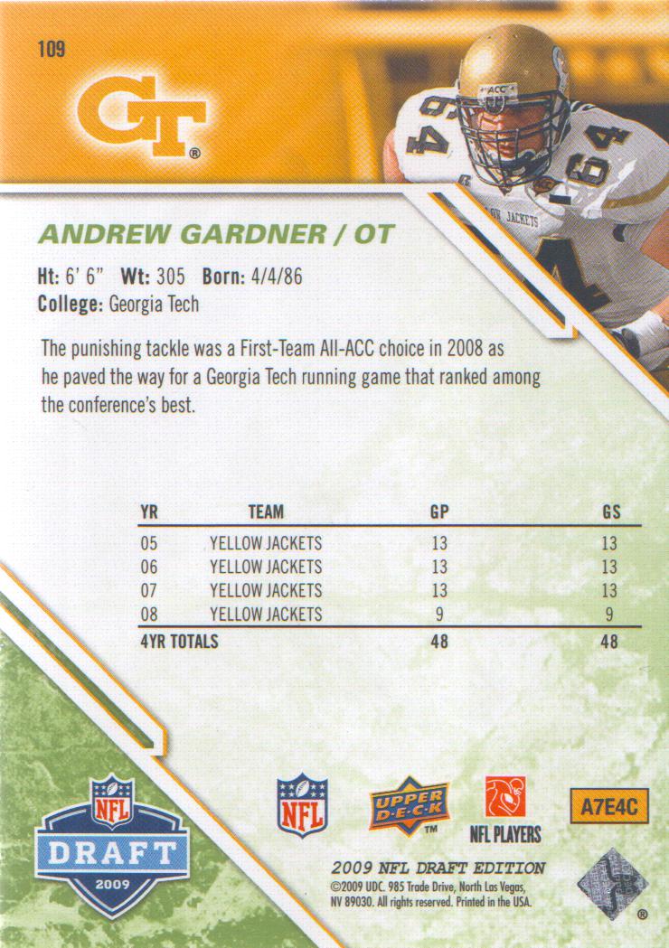 2009 Upper Deck Draft Edition Green 350 #109 Andrew Gardner back image