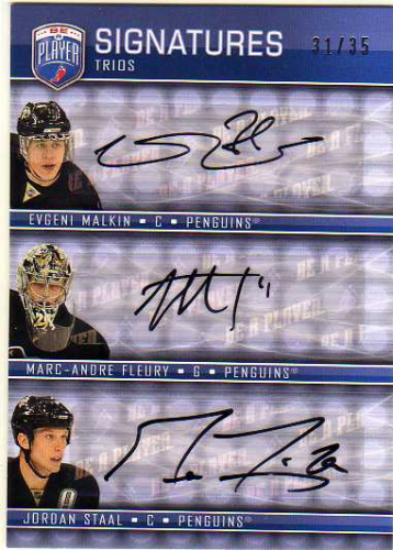 2008-09 Be A Player Signatures Trios #S3FMS Marc-Andre Fleury/Evgeni Malkin/Jordan Staal