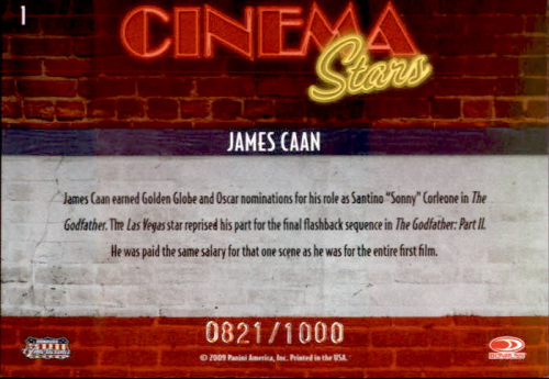 2009 Americana Cinema Stars #1 James Caan back image