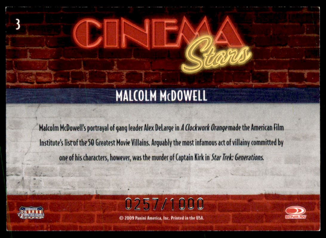 2009 Americana Cinema Stars #3 Malcolm McDowell back image
