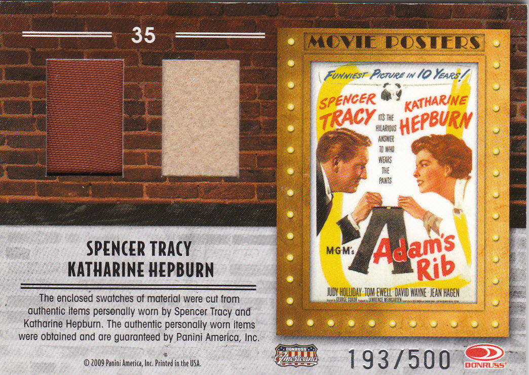 2009 Americana Movie Posters Dual Material #35 Spencer Tracy/Katharine Hepburn/500 back image