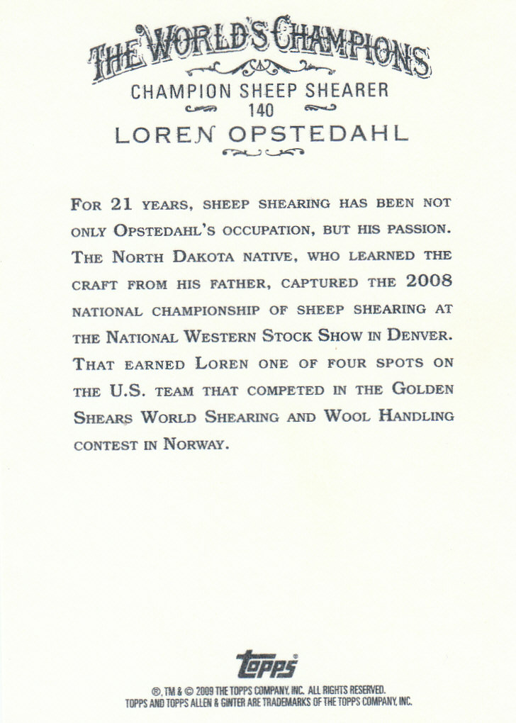 2009 Topps Allen and Ginter #140 Loren Opstedahl back image
