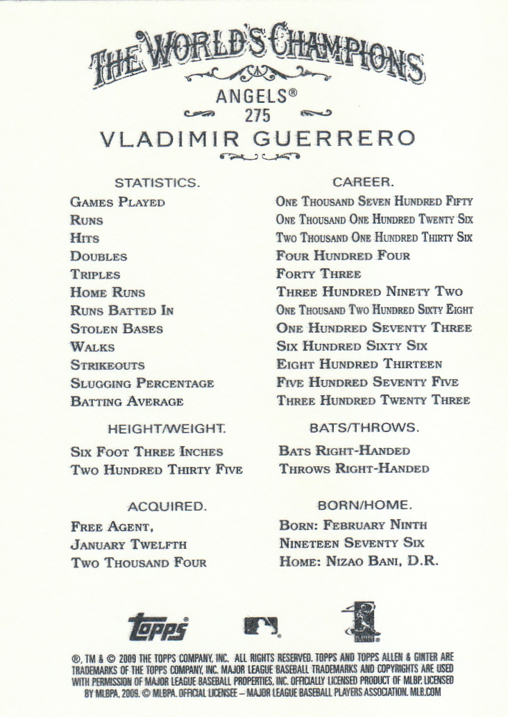 2009 Allen and Ginter (Topps) Baseball "Main Set" Cards #176 to #350 - Picture 193 of 332