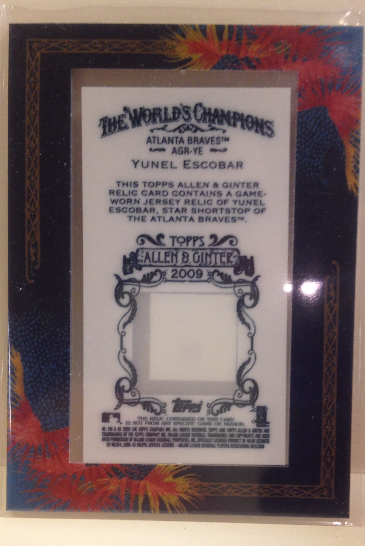 2009 Topps Allen and Ginter Relics #YE Yunel Escobar Jsy D back image