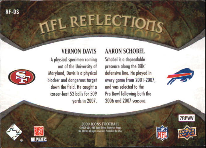 2009 Upper Deck Icons NFL Reflections Silver #RFDS Aaron Schobel/Vernon Davis back image