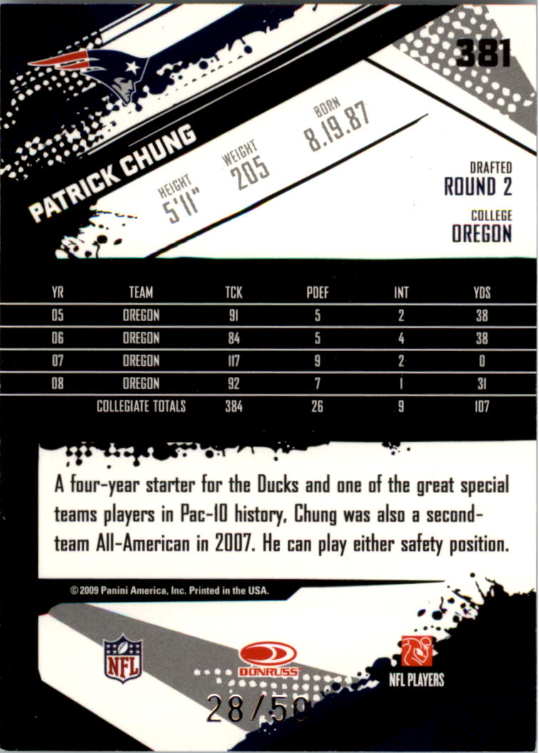 2009 Score Scorecard #381 Patrick Chung back image