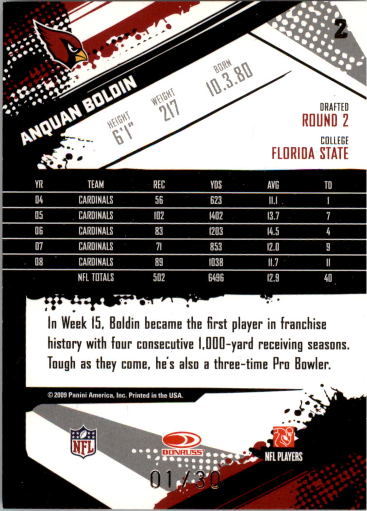 2009 Score Inscriptions Red Zone #2 Anquan Boldin back image