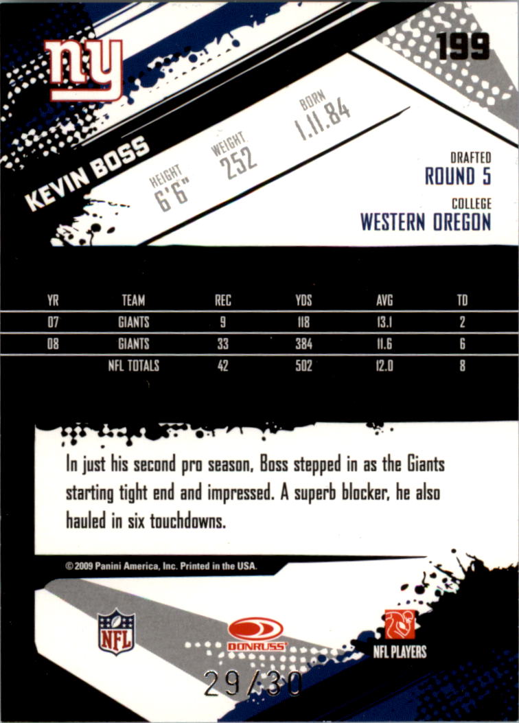2009 Score Inscriptions Red Zone #199 Kevin Boss back image