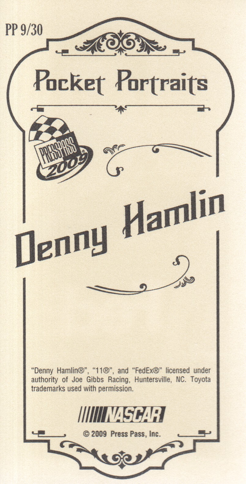 2009 Press Pass Pocket Portraits #P9 Denny Hamlin back image