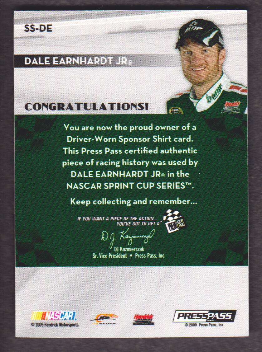 2009 Press Pass Sponsor Swatches #SSDEJR Dale Earnhardt Jr./250 back image