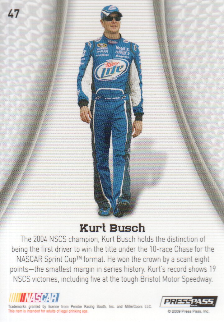 2009 Press Pass Showcase #47 Kurt Busch EE back image