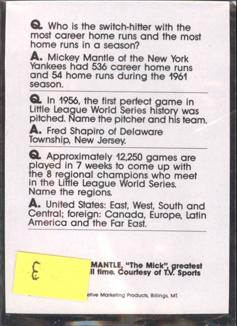 1990 Baseball Wit Unnumbered #3 Mickey Mantle back image