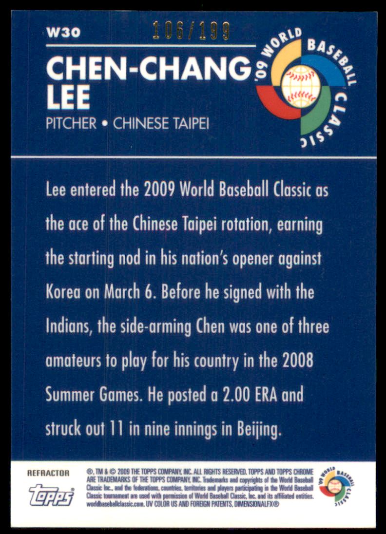 2009 Topps Chrome World Baseball Classic Blue Refractors #W30 Chen-Chang Lee back image