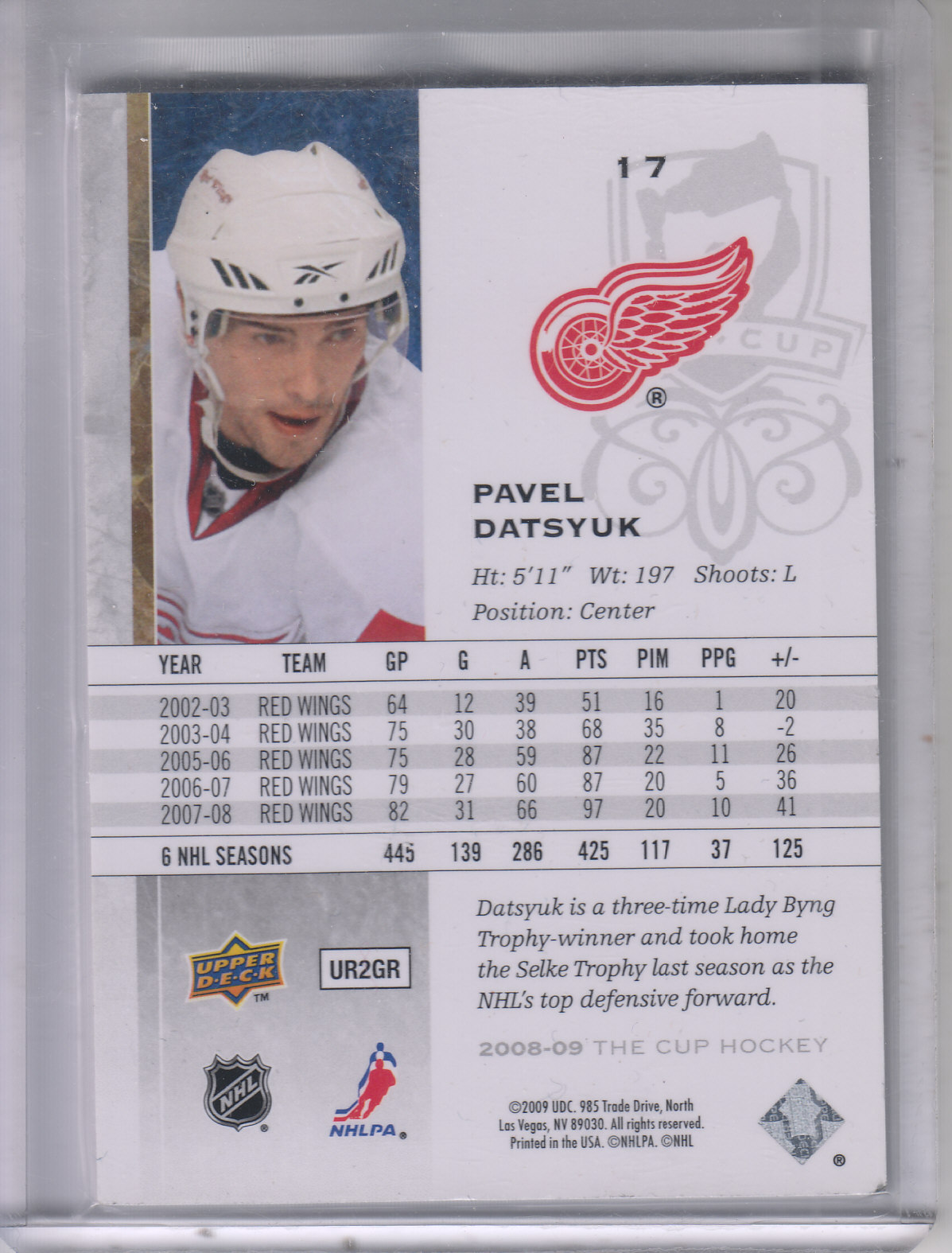 2008-09 The Cup #17 Pavel Datsyuk back image