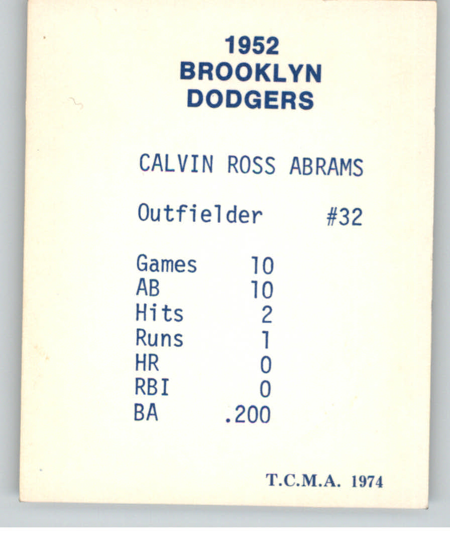 1974 Dodgers 1952 TCMA Blue/White Red Names #2 Cal Abrams back image