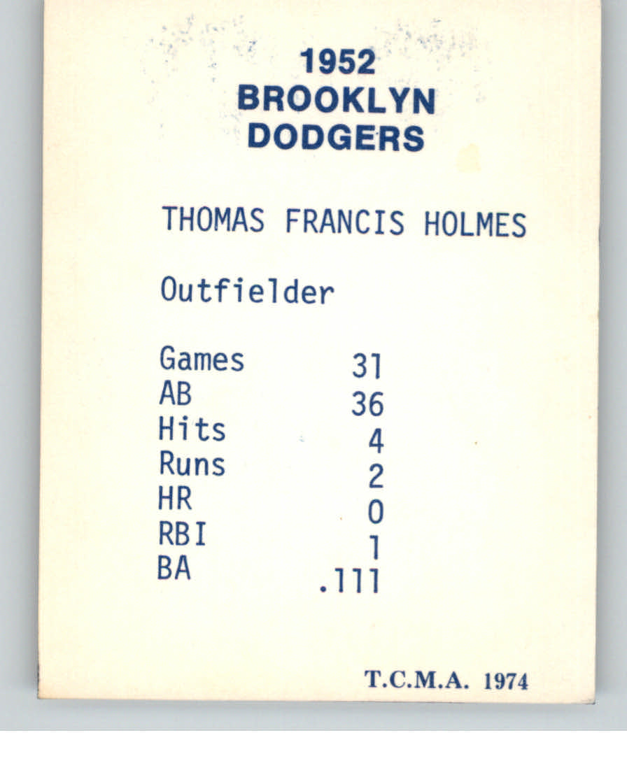 1974 Dodgers 1952 TCMA Blue/White Red Names #15 Thomas Holmes back image