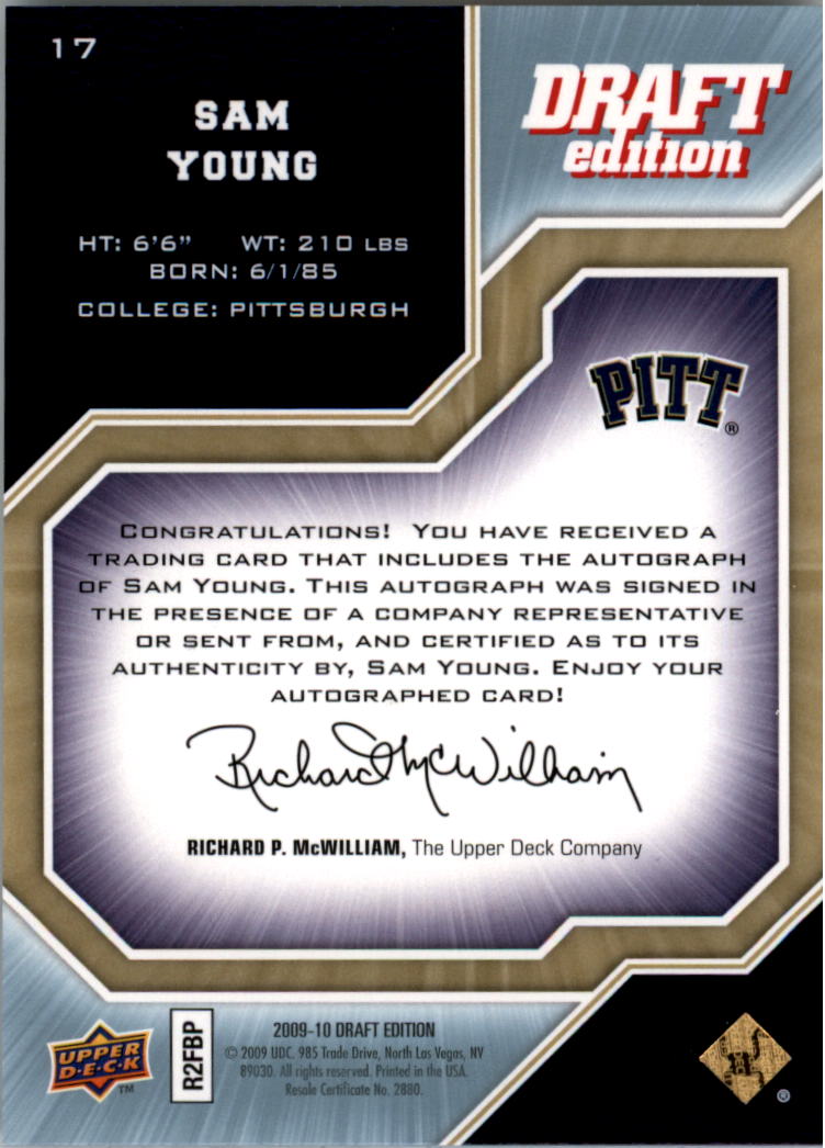 2009-10 Upper Deck Draft Edition Autographs #17 Sam Young/999 back image