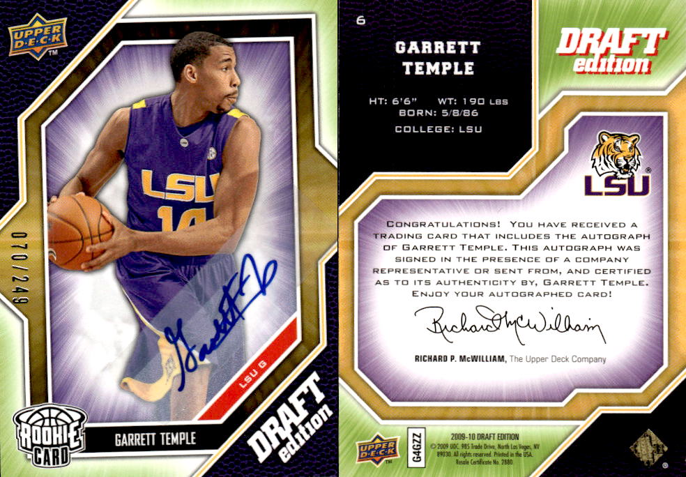 2009-10 Upper Deck Draft Edition Autographs Green #6 Garrett Temple/249