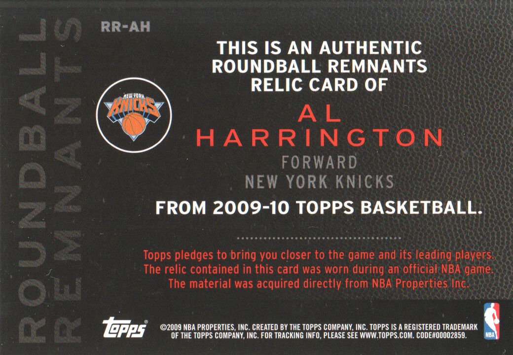 2009-10 Topps Roundball Remnants #RRAH Al Harrington B back image