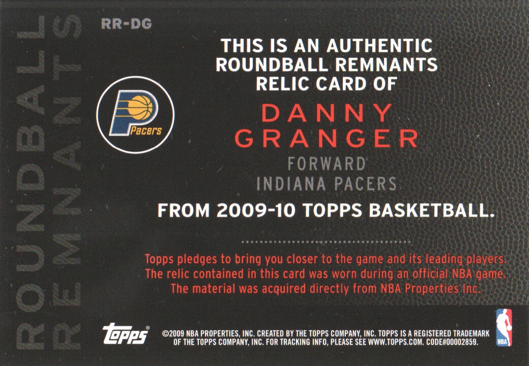 2009-10 Topps Roundball Remnants #RRDG Danny Granger B back image