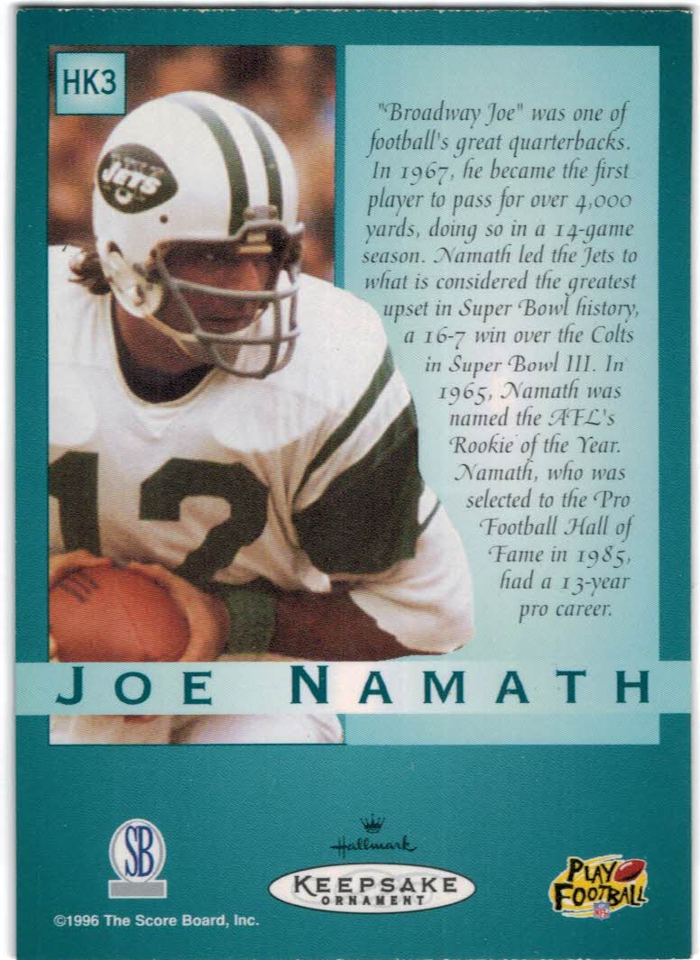 1995-96 Hallmark Ornament Cards #HK3 Joe Namath/(1996 Score Board) - NM-MT