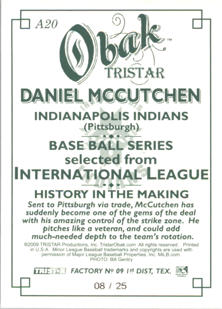 2009 TRISTAR Obak Autographs Green #A20 Daniel Mccutchen back image