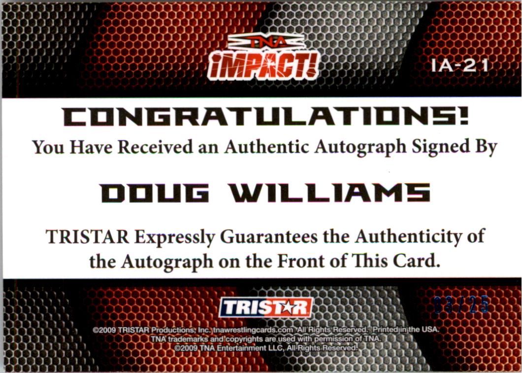 2009 TRISTAR TNA Impact Autographs Blue #IA21 Doug Williams back image