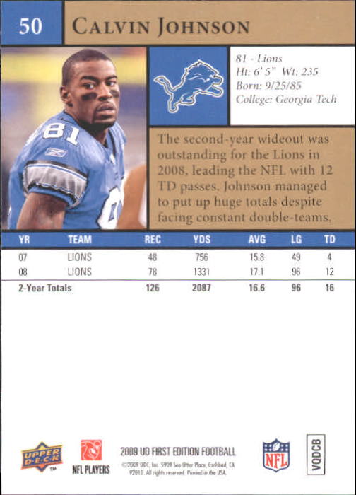 2009 Upper Deck (UD) First Edition #50 Calvin Johnson - Detroit Lions - NFL