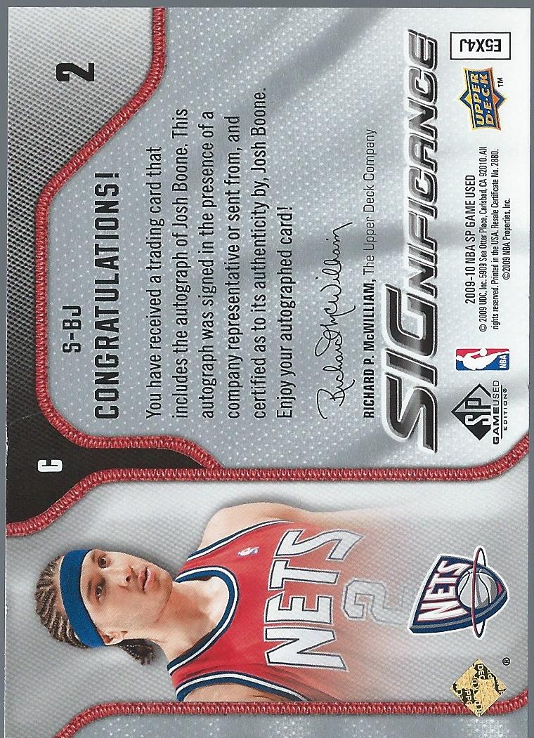 2009-10 SP Game Used SIGnificance #SBJ Josh Boone back image