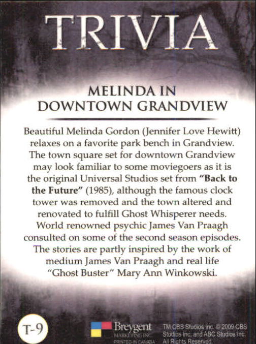 2009 Breygent Ghost Whisperer Seasons One and Two Trivia #T9 Melinda in Downtown Grandview back image