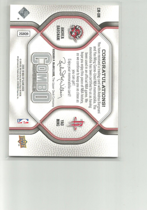 2009-10 SP Game Used Combo Materials #CMBM Andrea Bargnani/Yao Ming back image