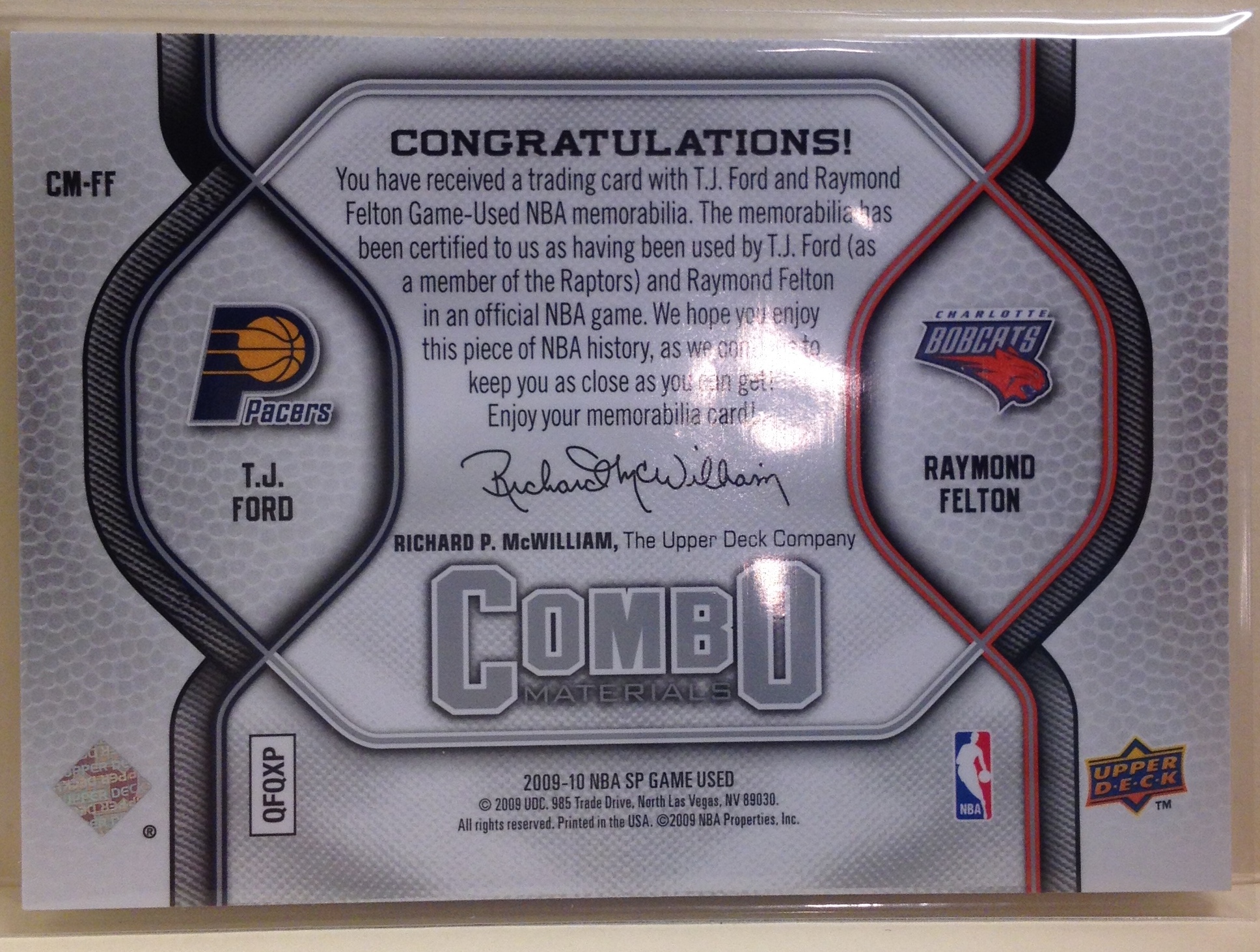 2009-10 SP Game Used Combo Materials #CMFF T.J. Ford/Raymond Felton back image