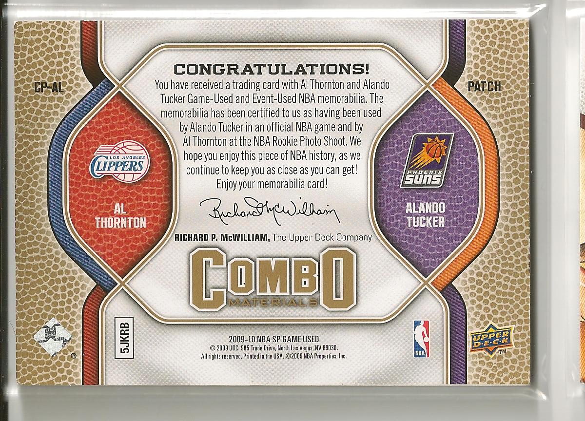 2009-10 SP Game Used Combo Patches #CPAL Al Thornton/Alando Tucker back image