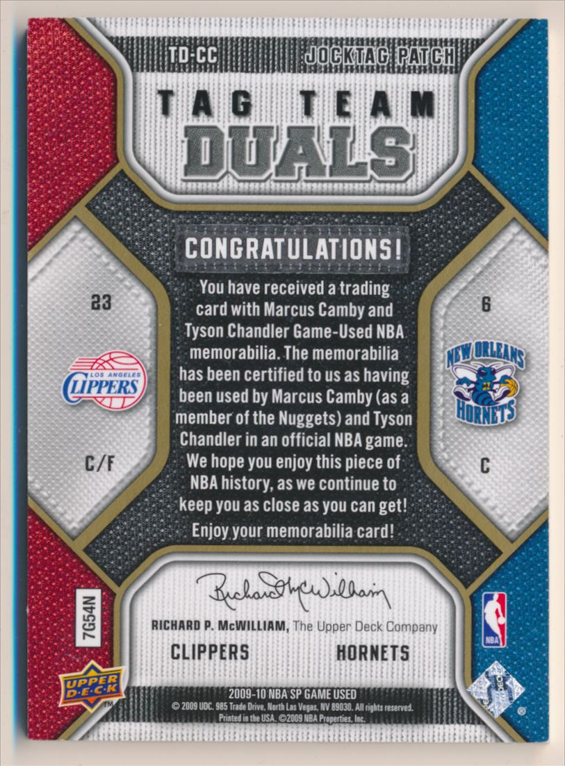 2009-10 SP Game Used Tag Team Dual #TDCC Tyson Chandler/Marcus Camby back image