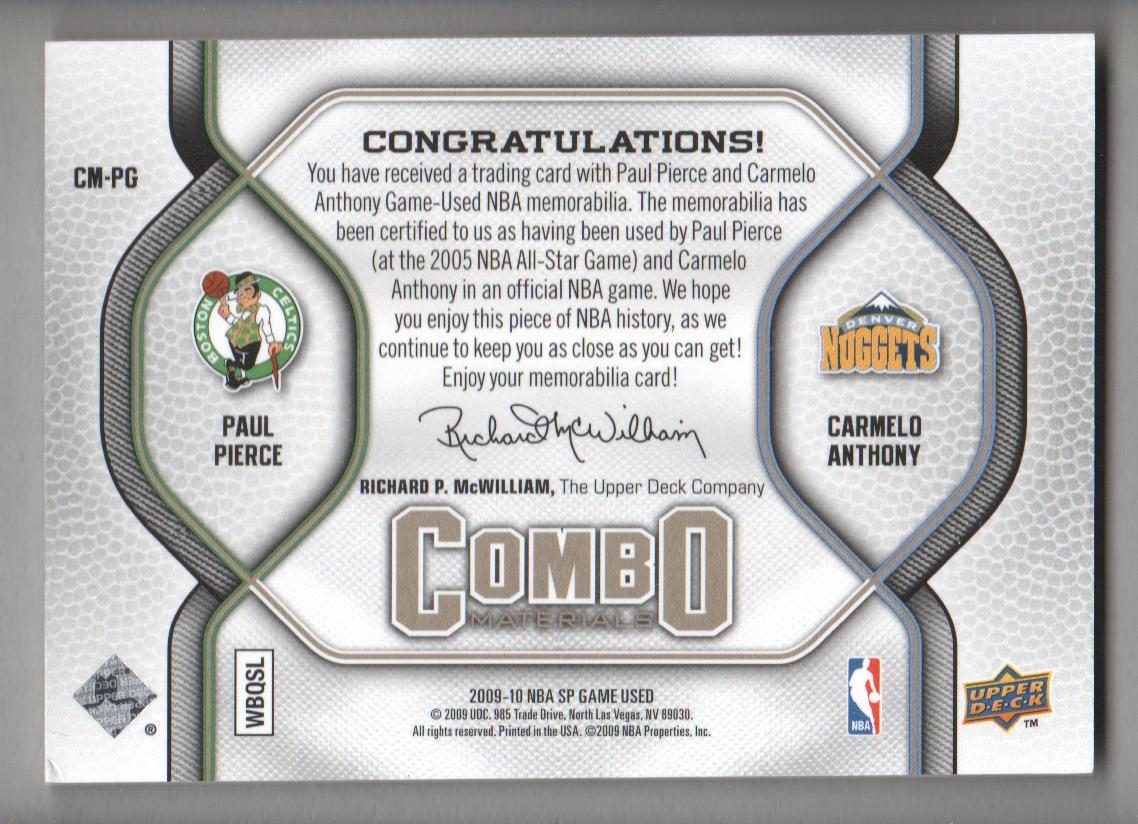 2009-10 SP Game Used Combo Materials 155 #CMPG Carmelo Anthony/Paul Pierce back image